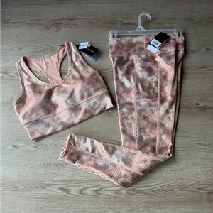 NWT Traj3ctory Pink Printed Dot Shimmer Leggings Small + Sports Bra Medium - Set